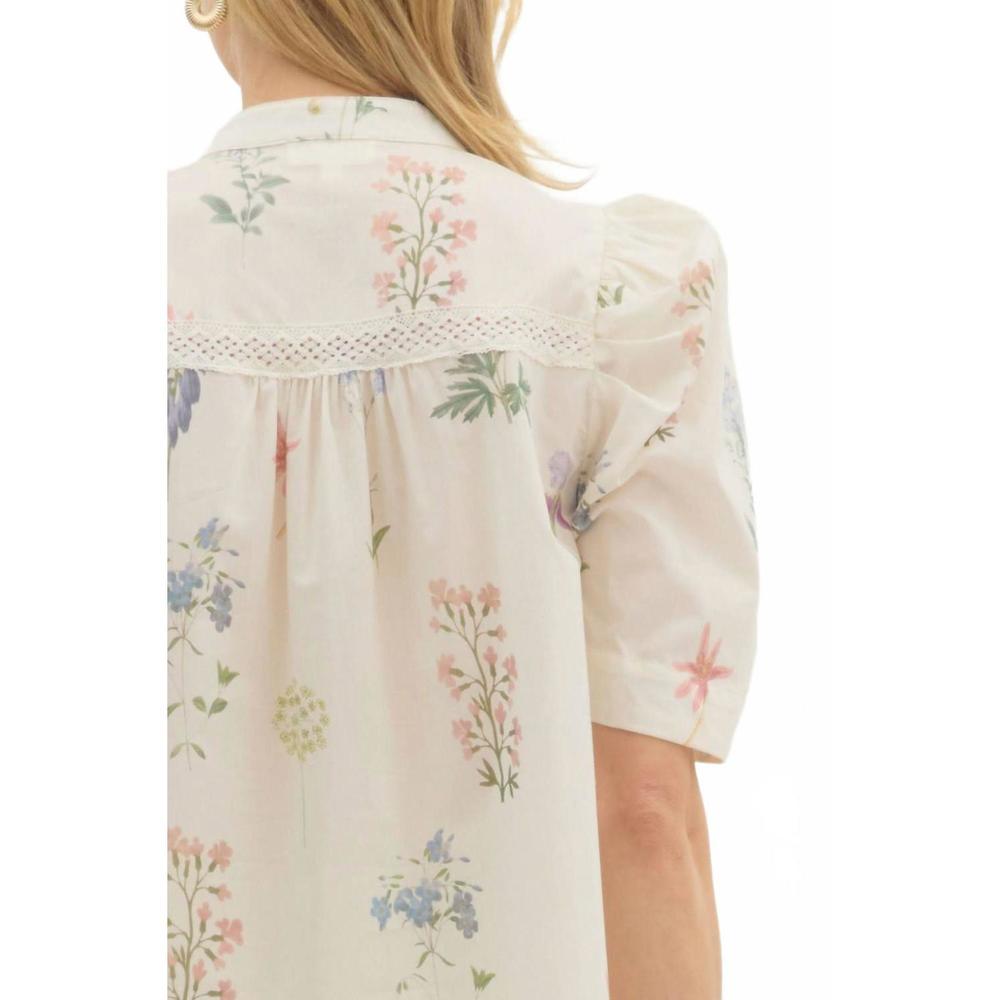 NEW ENTRO grandmillenial floral print top in cream - Picture 5 of 7